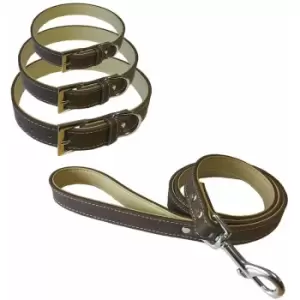 Image of Bunty Dog Puppy Pet Soft Leather Style Brown Strong Collar and Lead with Clip - Large