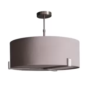 Image of Ceiling Pendant Light Satin Nickel Plate & Slate Grey Fabric 3 x 10W LED E27