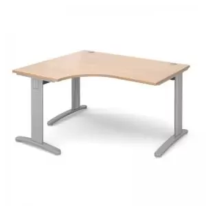 image of TR10 deluxe left hand ergonomic desk 1400mm - silver frame and beech