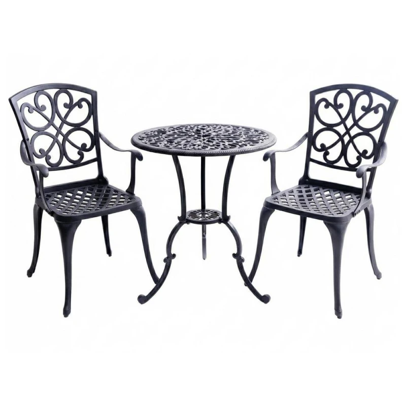 Image of Centurion Supports Centurion Vivaldi 3 Piece Aluminium Garden Bistro Set - Table & 2 Generously Sized Armchairs (black), Black VIVALDI-BLK