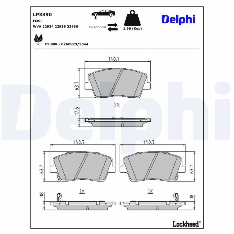 Image of DELPHI Brake pad set DELPHI LP3390