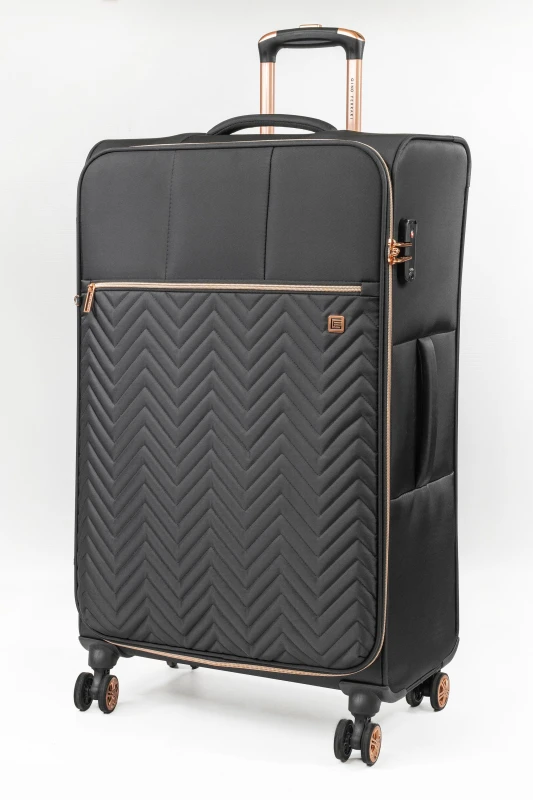 Image of Gino Ferrari Biella Soft Shell Suitcase Lightweight Hold Luggage with Tested Wheels in Black Size: Large Black Unisex Large