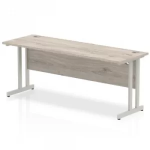 image of Trexus Rectangular Slim Desk Silver Cantilever Leg 1800x600mm Grey Oak