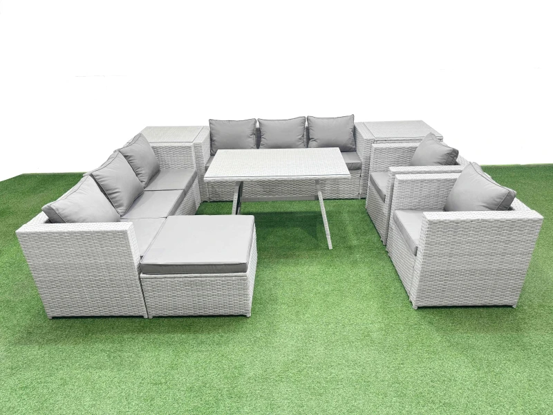 Image of Fimous 9 Seat Garden Furniture Set PE Ratten Garden Sofa Set in Light Grey Light Grey Unisex