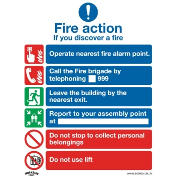 Image of Safety Sign - Fire Action With Lift - Rigid Plastic-Pack of 10