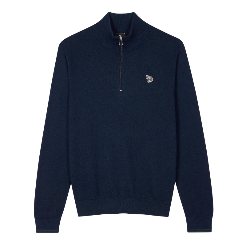 Image of Paul Smith Zebra Logo 1/4 Zip Sweater Blue 49 male M