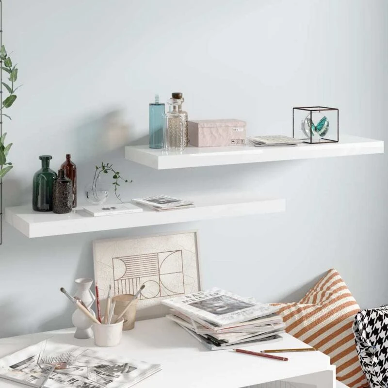 Image of VIDAXL Floating Wall Shelves 2 pcs High Gloss White 80x23.5x3.8cm mdf Vidaxl 8720286073834