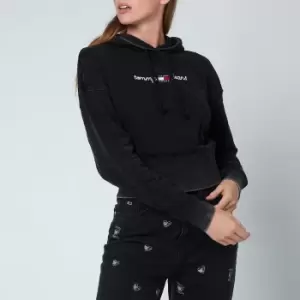 Image of Tommy Jeans Homespun Linear Hoody Womens, Black, Female, Hoodies, DW0DW10392BDS