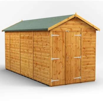 Image of 14x6 Power Windowless Apex Double Door Garden Shed - Brown