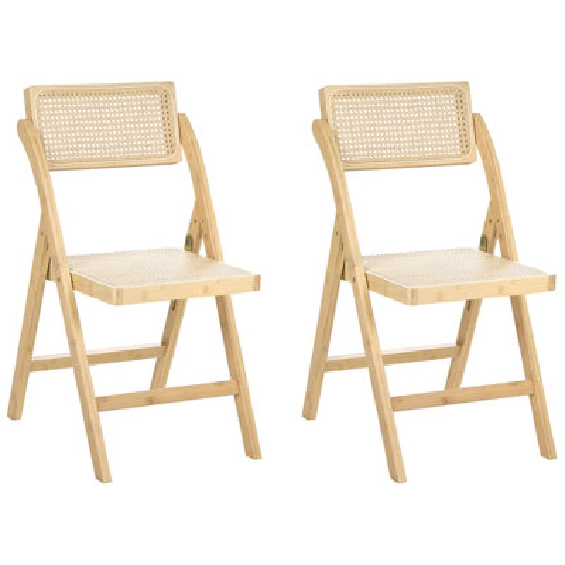 Image of Beliani Set Of 2 Dining Chairs Folding Modane Bamboo Light Brown