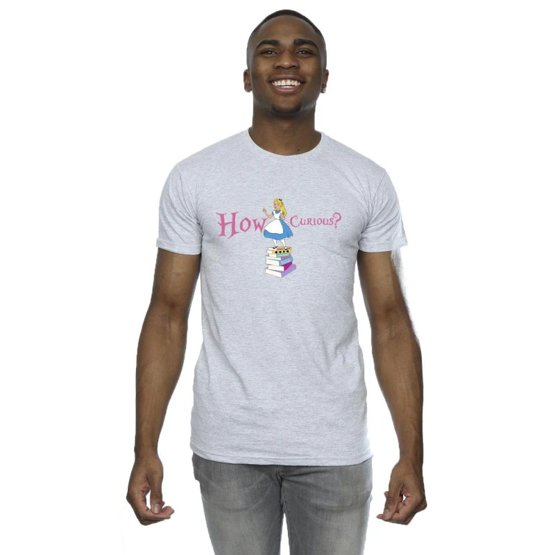 Image of Disney Men Alice In Wonderland How Curious T-Shirt in Grey Size: Small Grey S Male 5063153503717