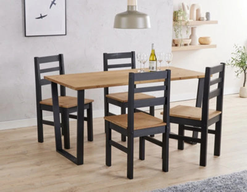 Image of Core Products Texas Large Dining Table And 4 Linea Chair Dining Set, Brown TXTB3SET1