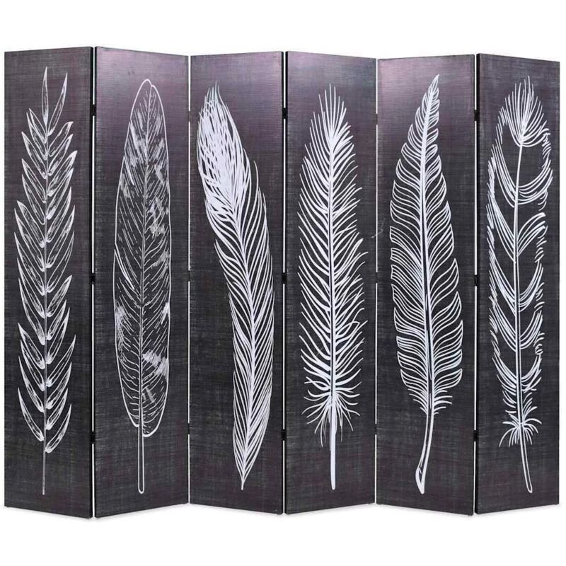 Image of vidaXL Folding Room Divider 228x170cm Feathers Black and White Privacy Screen