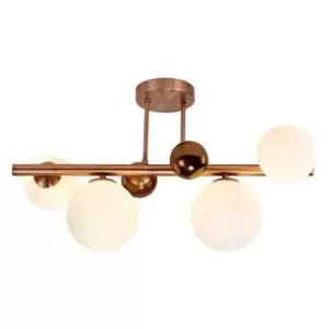 image of Semi Flush Ceiling Light, 4 x G9, Antique Copper, Opal & Copper Glass - Luminosa Lighting