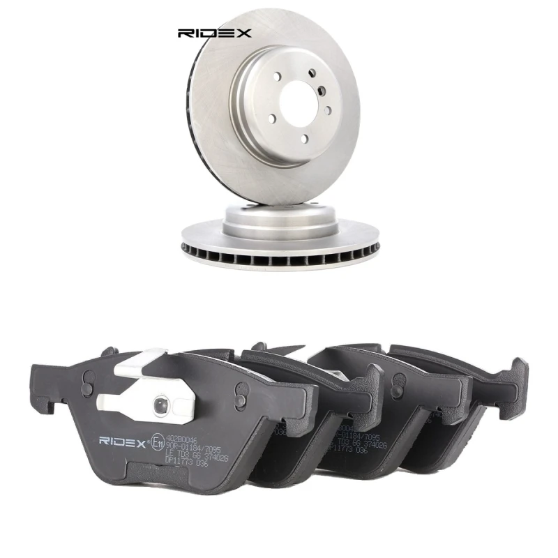 Image of RIDEX 3405B2767 Brake disc and pads set Front Axle, Brake Disc Type: internally vented, prepared for wear warning indicator Brake Set,disc brakes (34