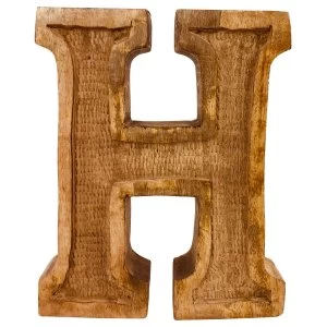 image of Letter H Hand Carved Wooden Embossed