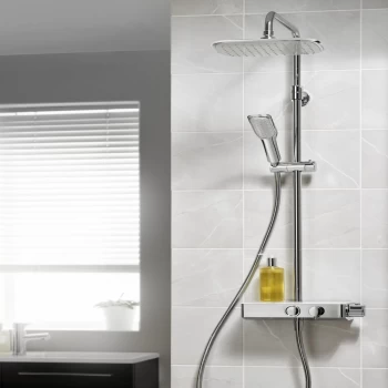 Image of Triton Push Button Thermostatic Mixer Bar Shower with Square Overhead & Handset