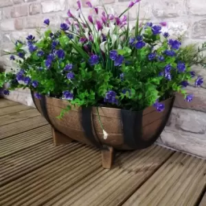 Image of Small Oak Barrel Effect Plastic Decorative Garden Trough Planter