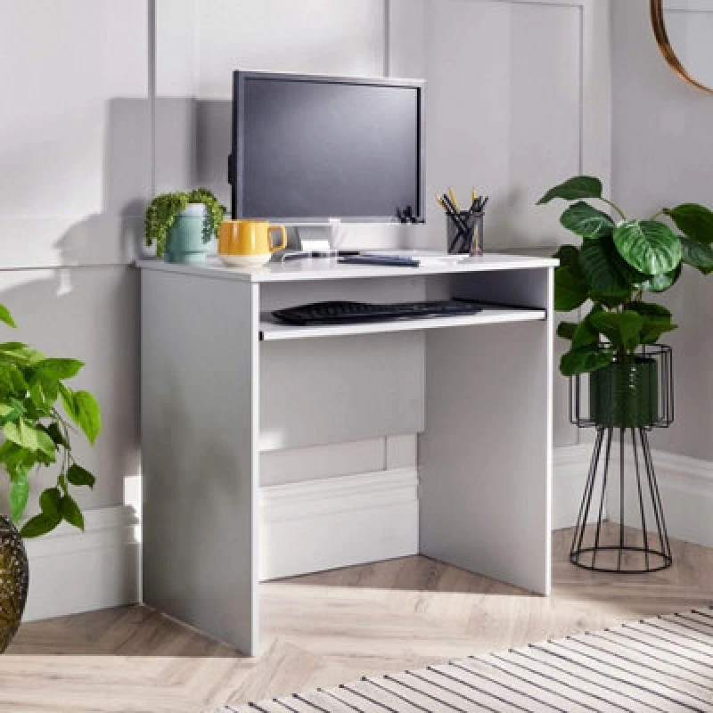 Image of Home Source Newport Space Saving Computer Home Office Study Desk With Keyboard Tray Grey