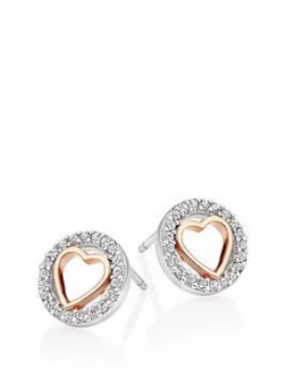 image of Beaverbrooks Silver And Rose Gold Plated Cubic Zirconia Heart Earrings