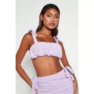 image of I Saw It First Lilac Towelling Ruched Tie Strap Crop Top - Purple