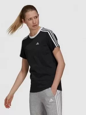 Image of Adidas Essentials 3 Stripes Boyfriend Tee, Black/White, Size 2Xs, Women