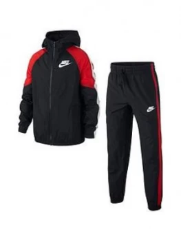 Image of Nike Sportswear Older Boys Woven Tracksuit - Black/Red
