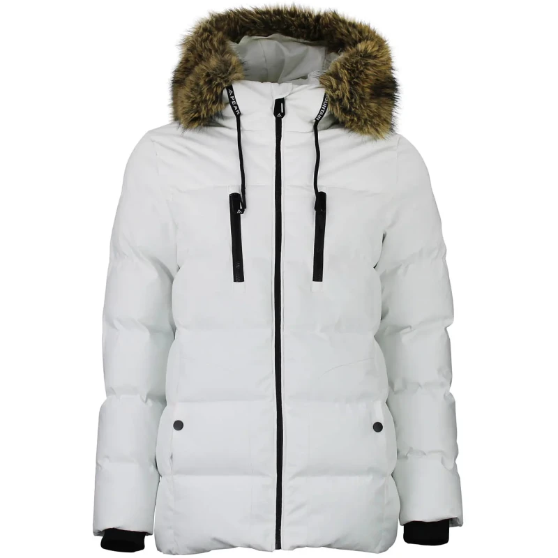 Image of Womens fur hooded puffer jacket Peak Mountain Bleu Female L