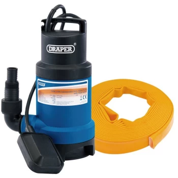 image of 61814 200L/Min Submersible Dirty Water Pump Kit C/W Layflat Hose (10m x 25mm) - Kit 1 - Draper