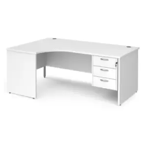 image of Office Desk Left Hand Corner Desk 1800mm With Pedestal White Top And Panel End Leg 1200mm Depth Maestro 25 MP18ELP3WH