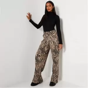 image of I Saw It First Zebra Print Plisse Wide Leg Trousers - Nude