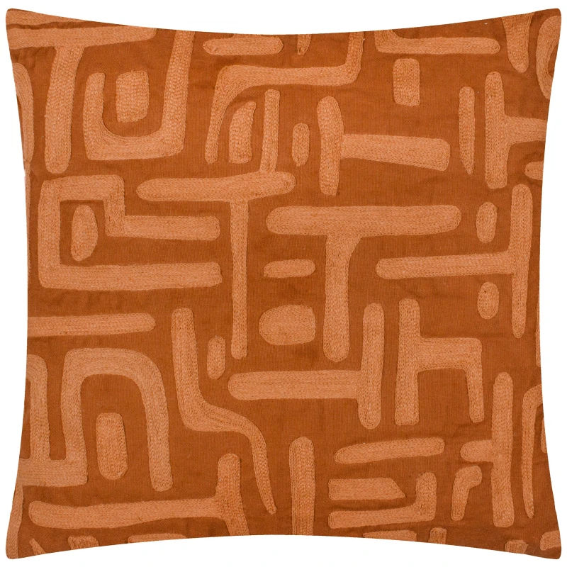 Image of Brooke Embroidered Cotton Cushion Copper, Copper / 45 x 45cm / Polyester Filled