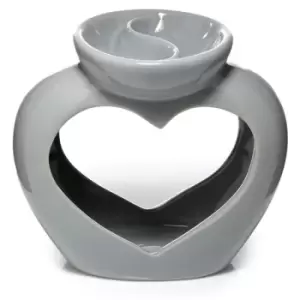 Image of Grey Ceramic Heart Shaped Double Dish Oil and Wax Burner