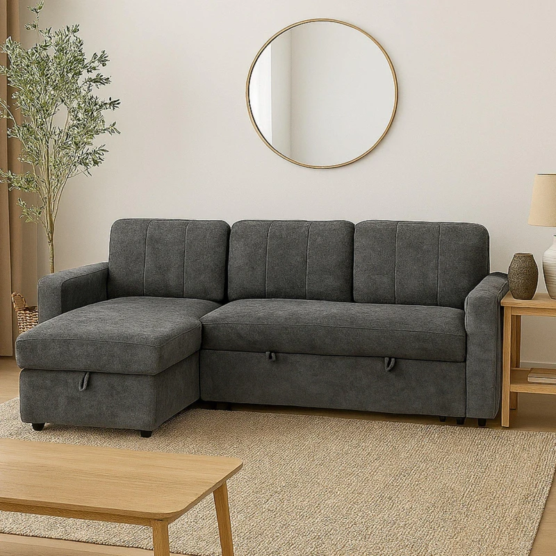 Image of Aspire Aspire Nexis Corner Sofa Bed with Storage, Chaise on the Left in Charcoal Size: 3 Seater Charcoal 3 Seater Unisex 5057632314932