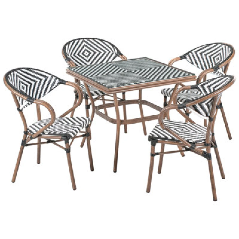 Image of Beliani Garden Dining Set 4 Seater Caspri Pe Rattan Black/ White