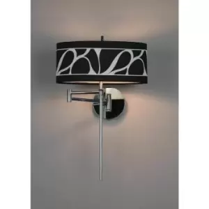 image of Manhattan Wall Light 1 Bulb E14 Swing Arm, Polished Chrome/Frosted Glass with Black Shade