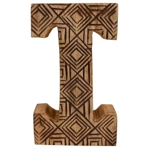 Image of Letter I Hand Carved Wooden Geometric