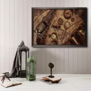 Image of Antic Map Multicolor Decorative Framed Wooden Painting