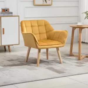 Image of Homcom Luxe Velvet Feel Accent Chair With Wide Arms Slanted Back Wood Legs Yellow