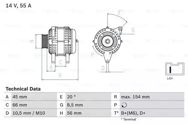 Image of Bosch 0986032790 / 3279 Alternator 55 A 14 V BOSCHALTERNATOR-0986032790