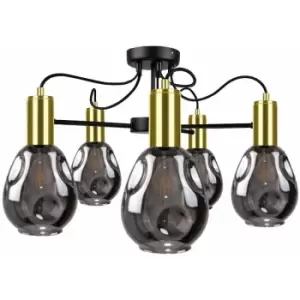 Keter Kari Multi Arm Semi Flush Ceiling Light Black, Gold, 60cm, 5x E27