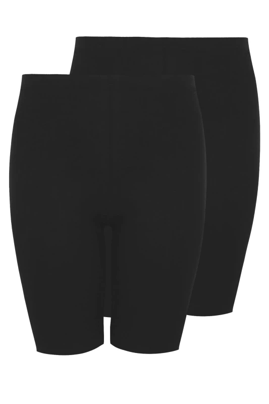 Image of Yours Womens 2 Pack Stretch Cycling Shorts in Black Size: 32 Black Female 32