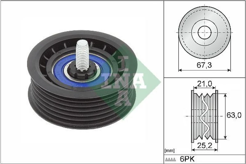 Image of Deflection / guide pulley, V-ribbed belt INA 532 0906 10