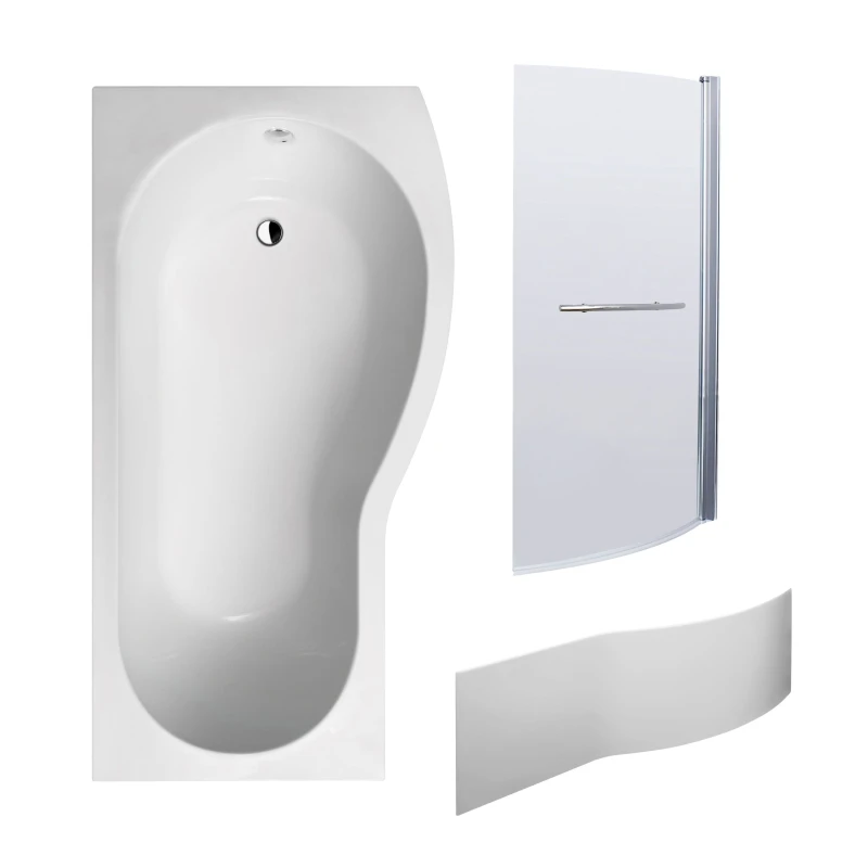 Image of Balterley Right Hand B Bath Front Panel and Bath Screen with Rail 1700mm Silver