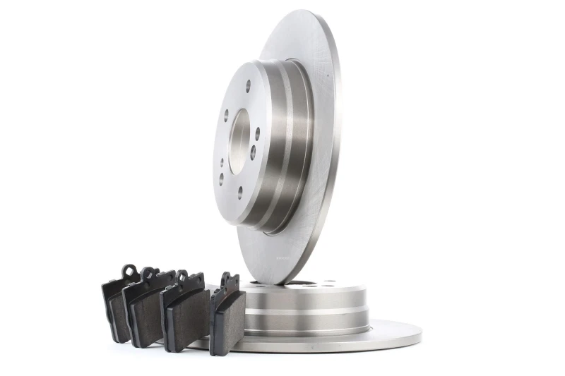 Image of RIDEX 3405B0028 Brake disc and pads set Rear Axle, Brake Disc Type: Solid, excl. wear warning contact Brake Set,disc brakes (3405)