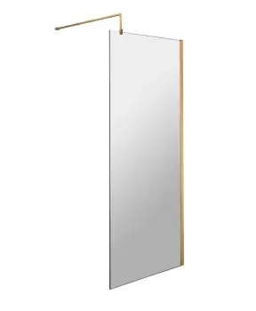 image of Nuie 700mm Wetroom Screen With Support Bar - Brushed Brass