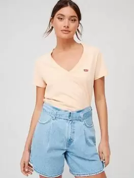 Image of Levis Perfect V-neck T-Shirt - Almond Cream, Orange Size M Women
