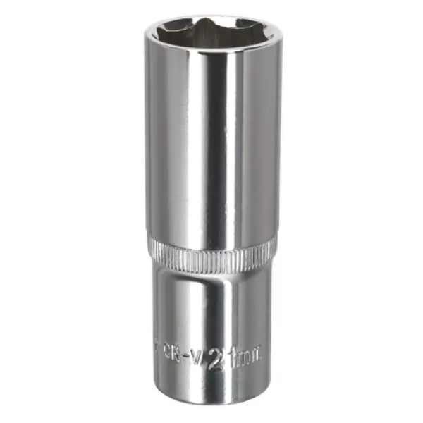 Image of Genuine SEALEY SP1221D WallDrive® Socket 21mm Deep 1/2Sq Drive Fully Polished