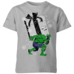 Image of Marvel The Incredible Hulk Christmas Present Kids Christmas T-Shirt - Grey - 9-10 Years