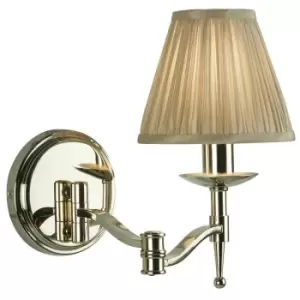 Image of Avery Luxury Swing Arm Wall Light Bright Nickel & Beige Shade Adjustable Bedside